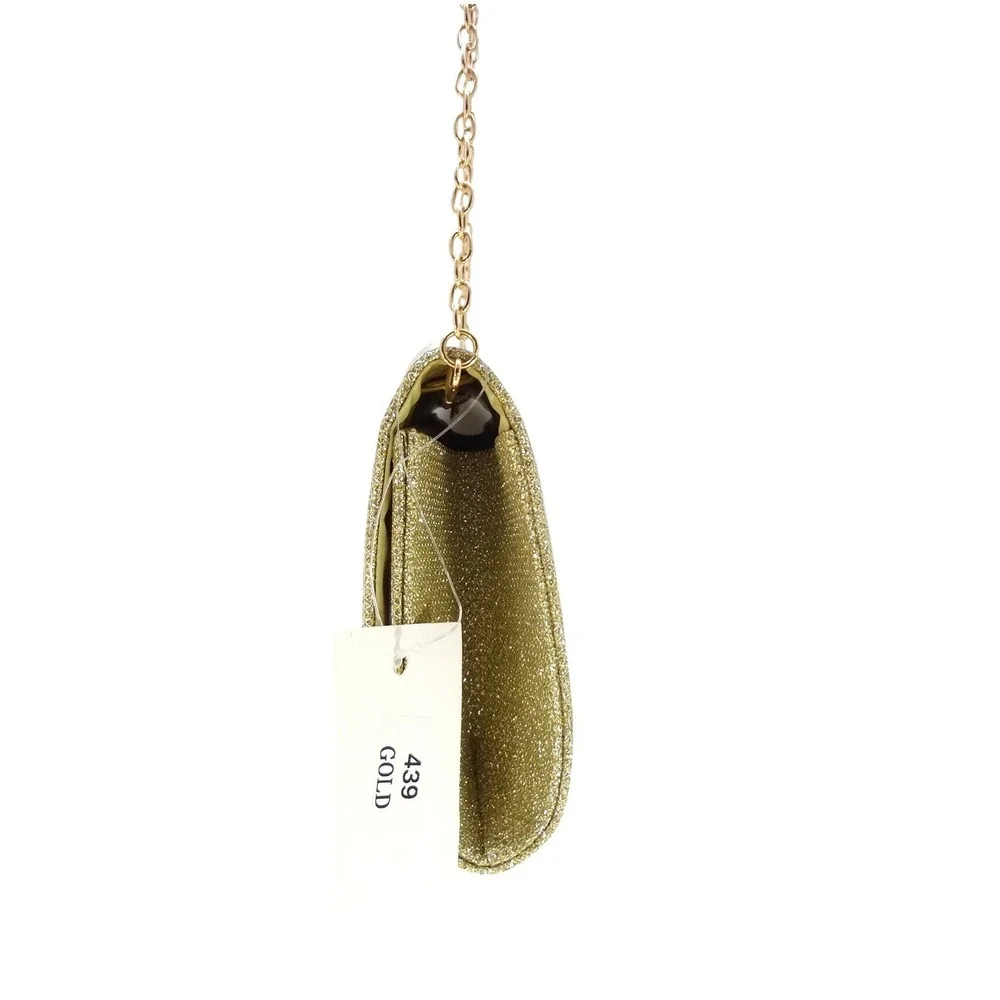 Evening Clutch Shoulder Bag Women Gold NEW‎ Glitter Detachable Chain Strap